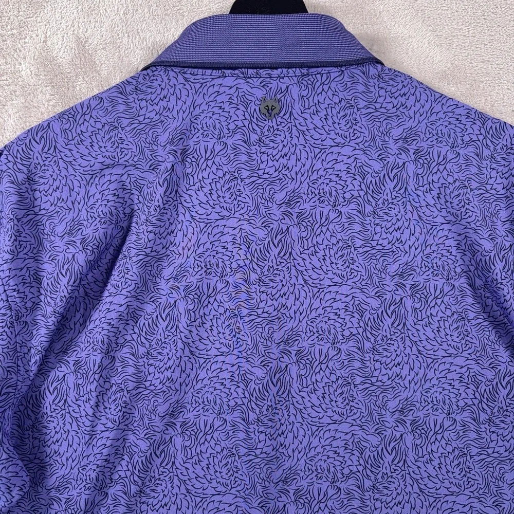 Greyson Polo Shirt Mens Large Purple Golf Performance Stretch Lion Print Miami